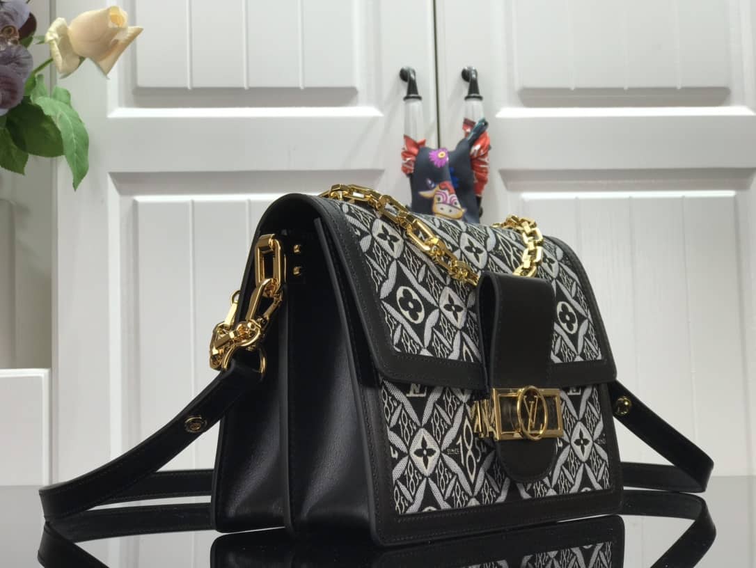Louis Vuitton Since 1854 Jacquard Pattern Dauphine MM Replica Shoulder Bag Black M57211