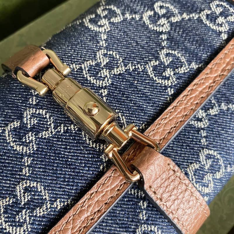 Gucci Jackie 1961 Chain Wallet Organic GG Denim Raplica 652681