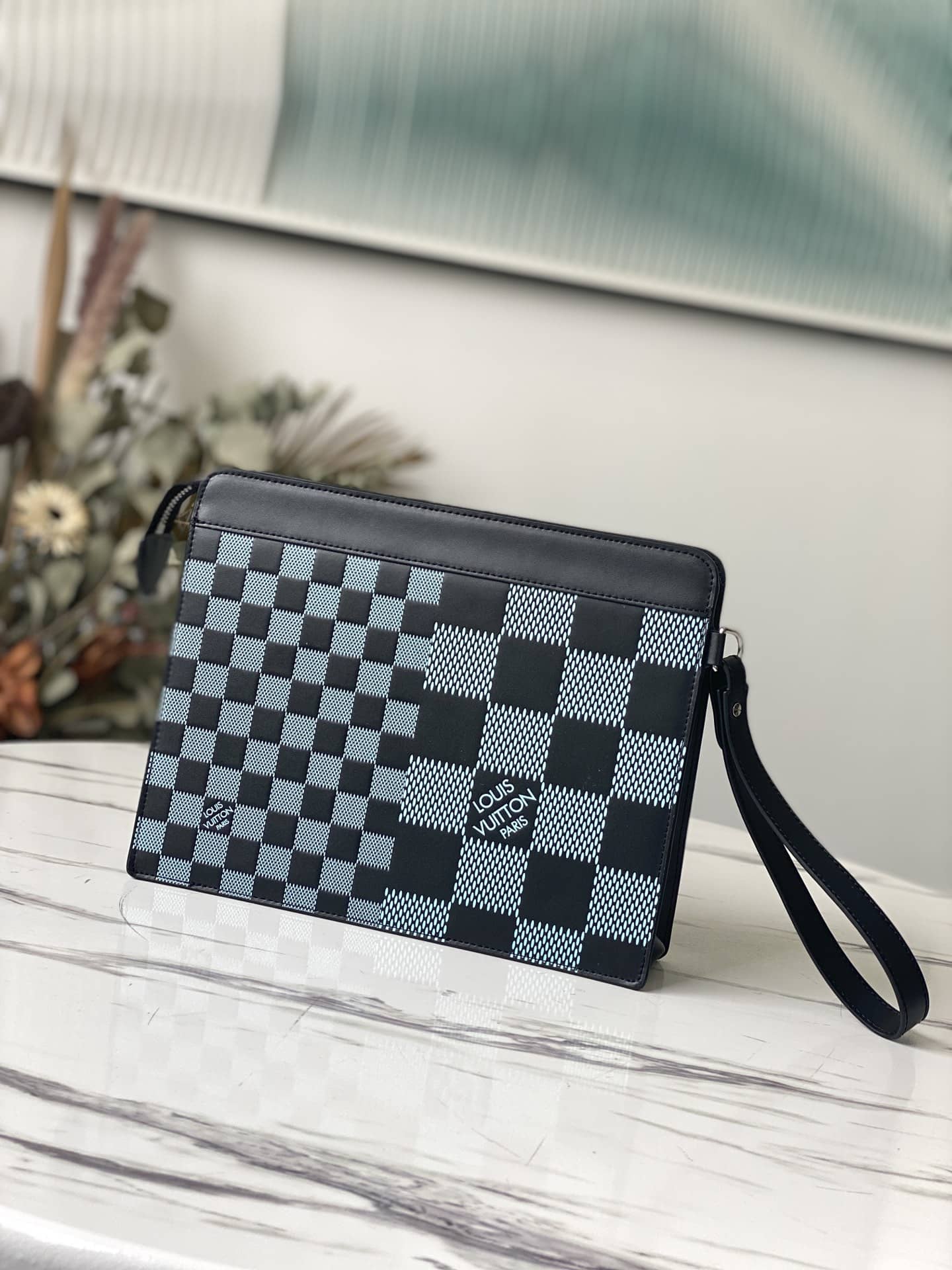 Louis Vuitton Damier Infini 3D Cowhide Leather Standing Pouch Replica Green N60449