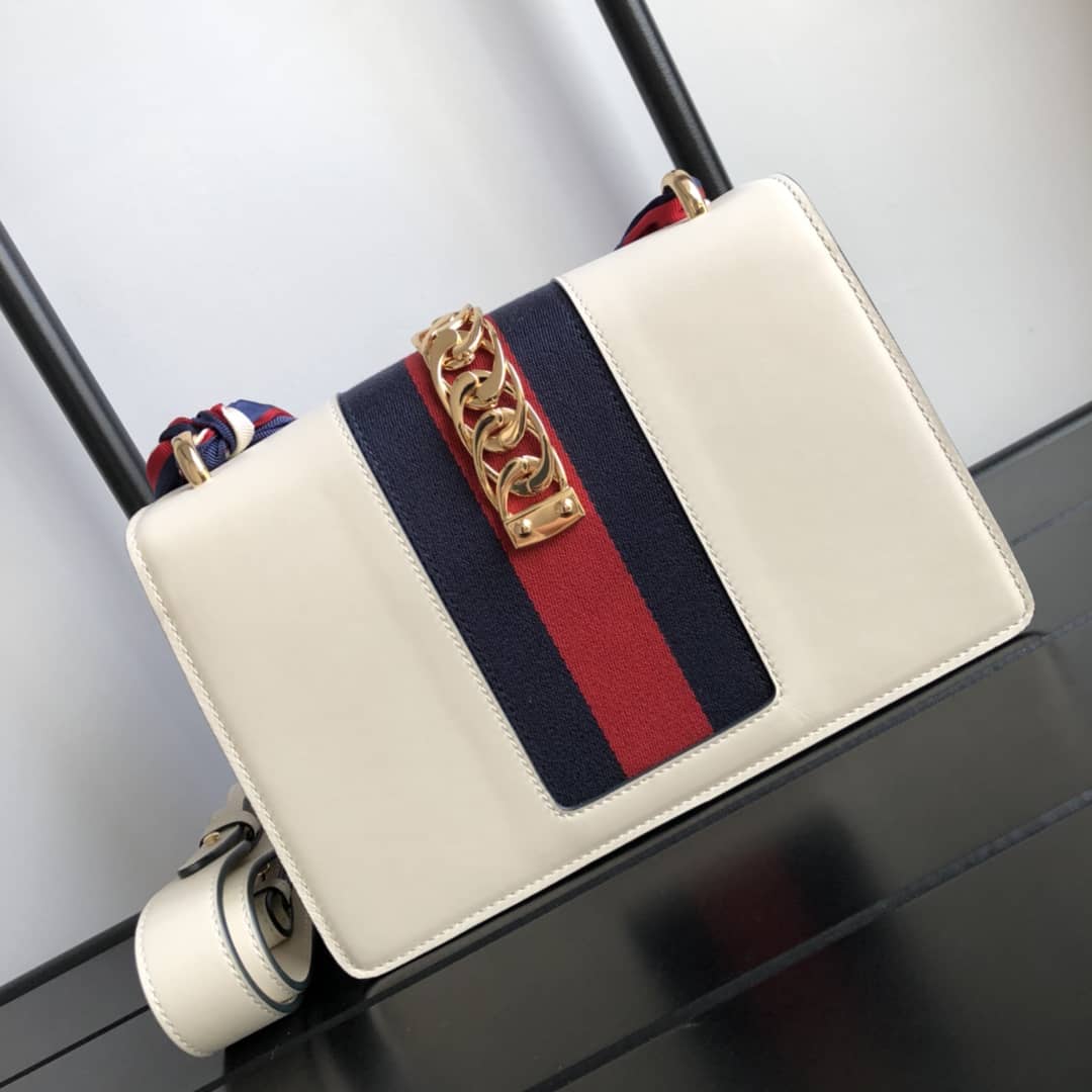Gucci Sylvie Small Leather Shoulder Bag Replica White 421882