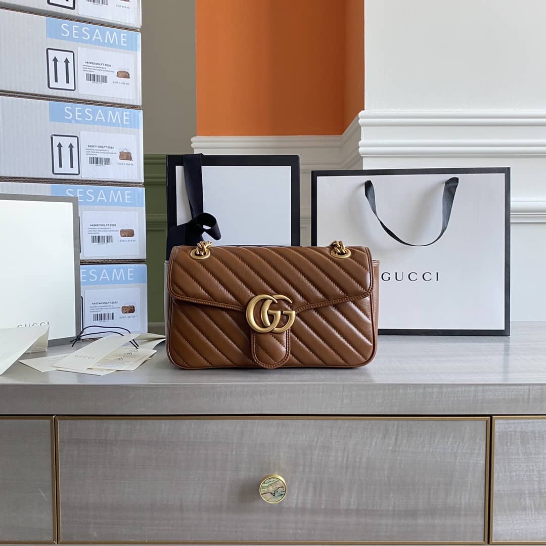 Gucci GG Marmont Matelasse Shoulder Bag Replica Brown 443497