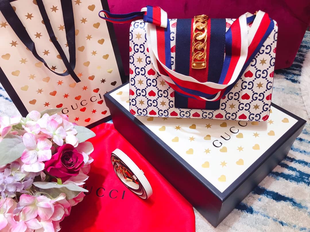 Gucci Sylvie Small Leather Shoulder Bag Replica White Blue 421882