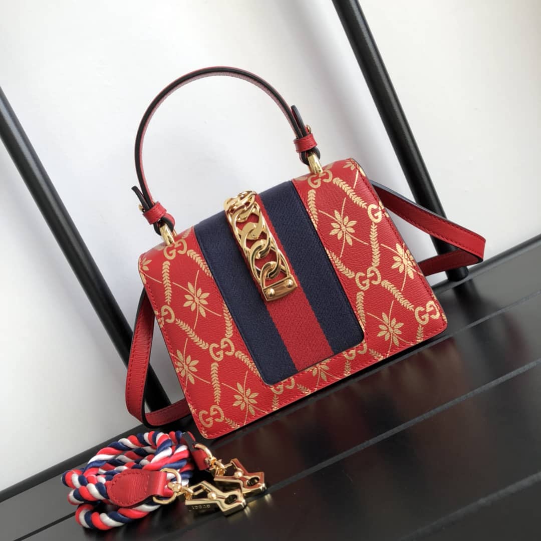 Gucci Sylvie Leather Mini Shoulder Bag Replica White Red 470270