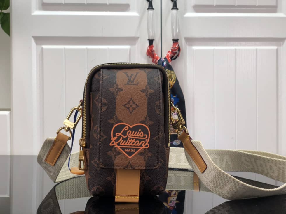 Louis Vuitton x Nigo Flap Double Pouch Brown M81005 Replica Phone Bag