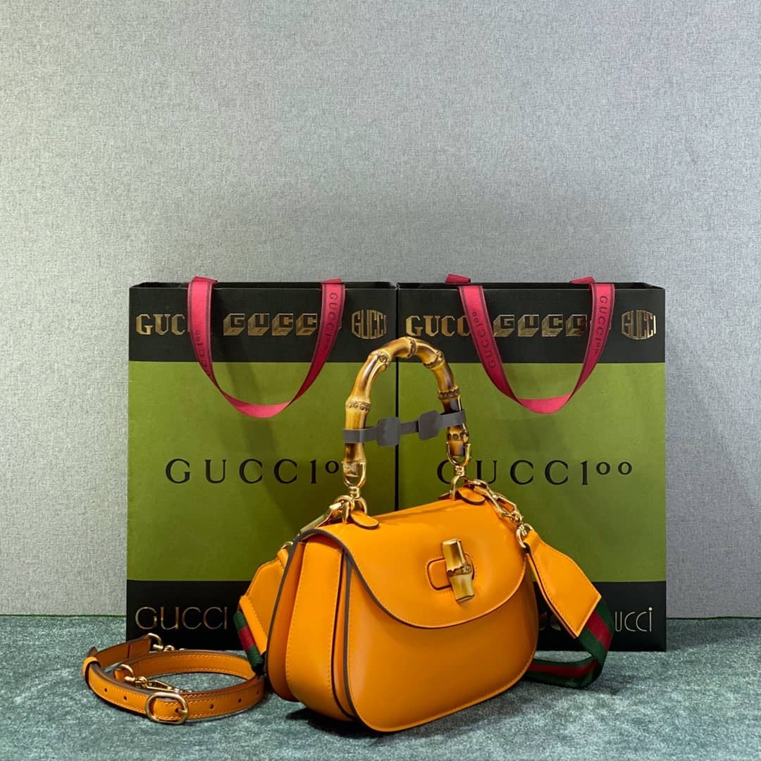 Gucci Bamboo 1947 Small Top Handle Bag 675797 Orange Replica