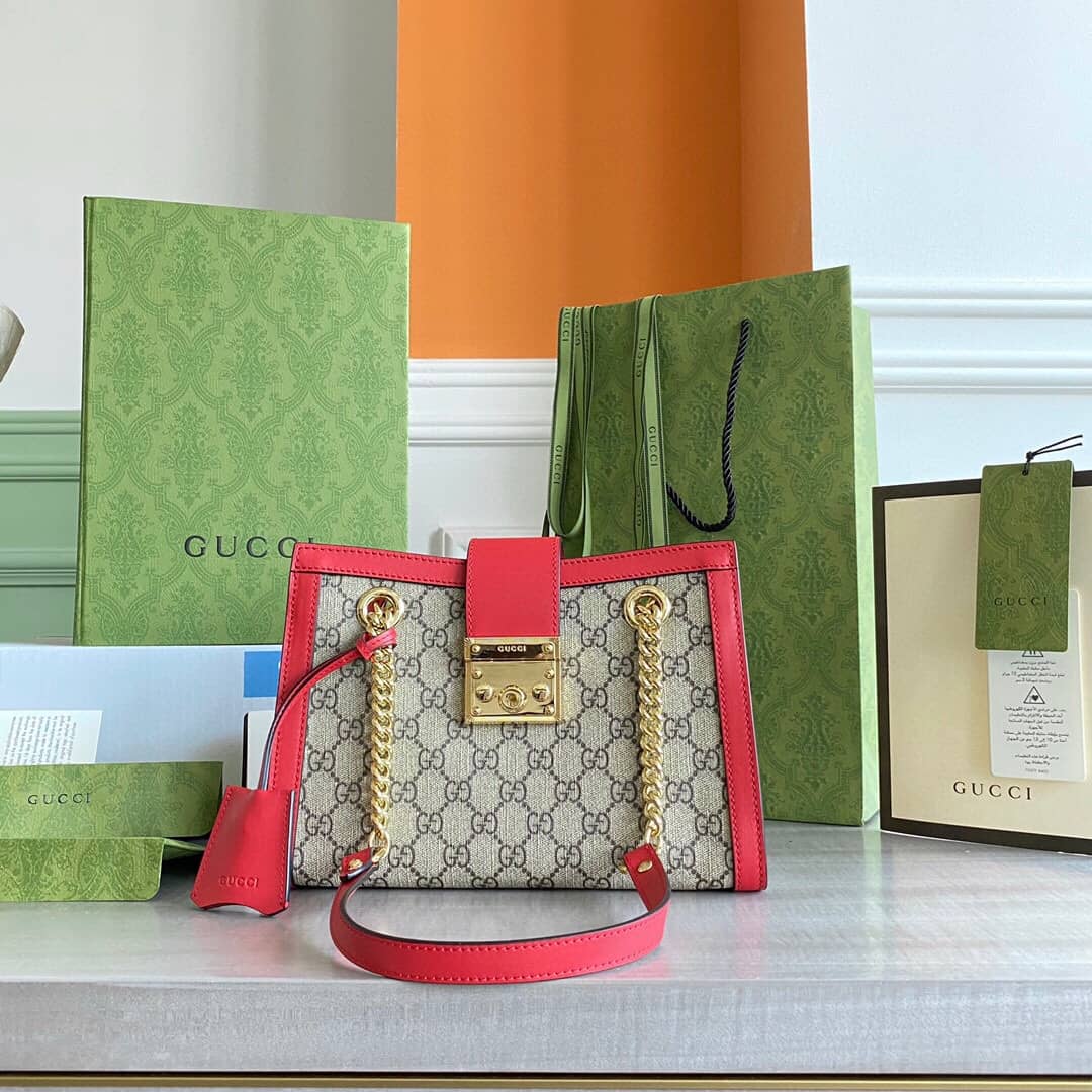 Gucci Padlock Small GG Supreme Canvas Shoulder Bag Replica Red 498156