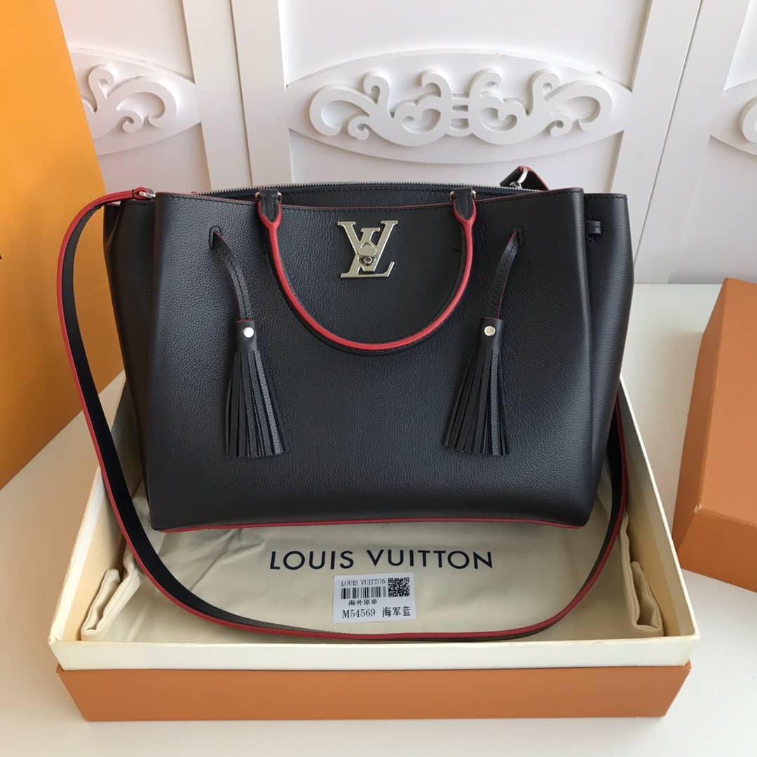 Louis Vuitton Lockmeto Leather Tote Replica Black M54569