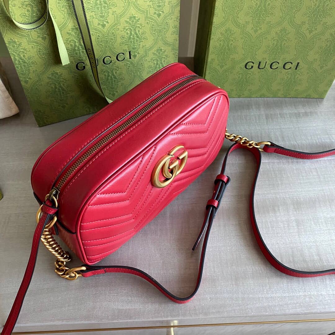Gucci Handbag Dupes GG Marmont Small Shoulder Handbag Camera Bag Replica Red 447632