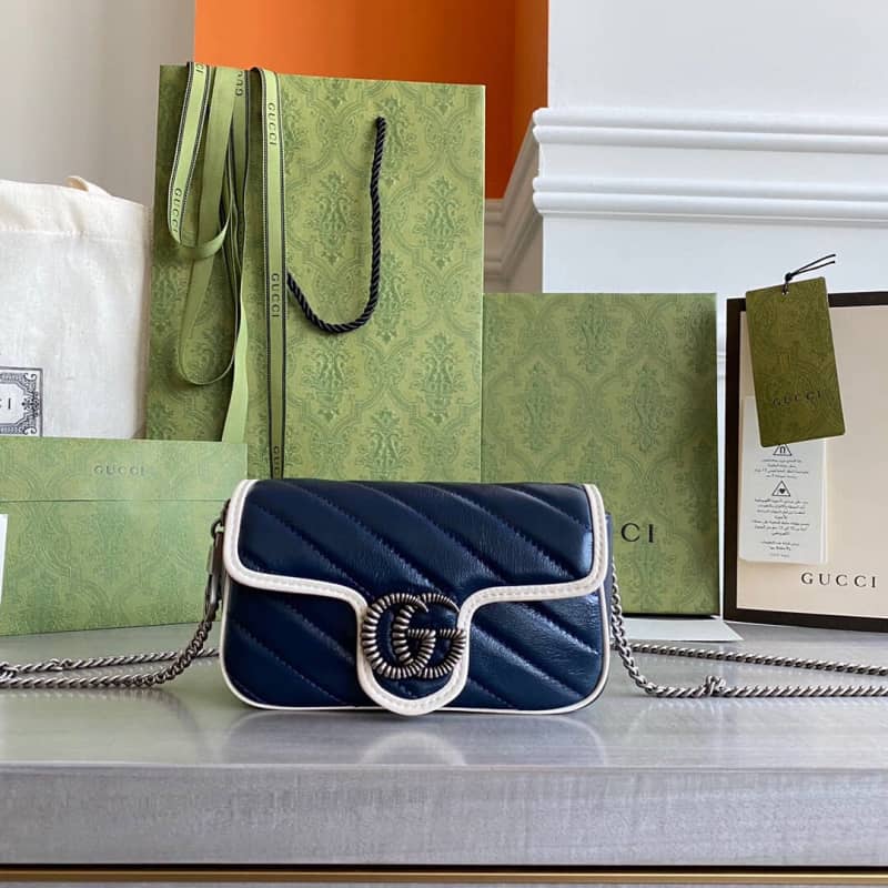 Gucci GG Marmont Mini Matelasse Leather Shoulder Bag Replica Blue 574969