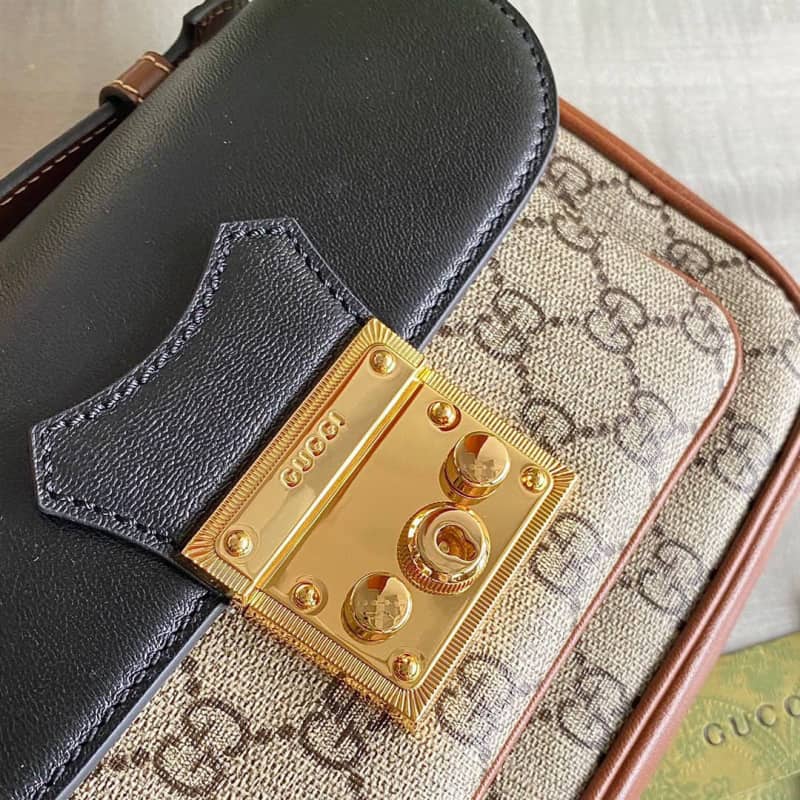 Gucci Padlock Mini GG Supreme Shoulder Bag Replica Black 658487