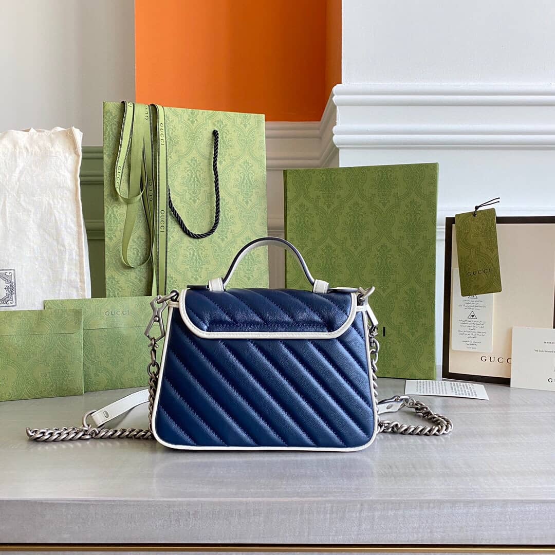 Gucci GG Marmont Mini Top Handle Bag Replica Blue 583571
