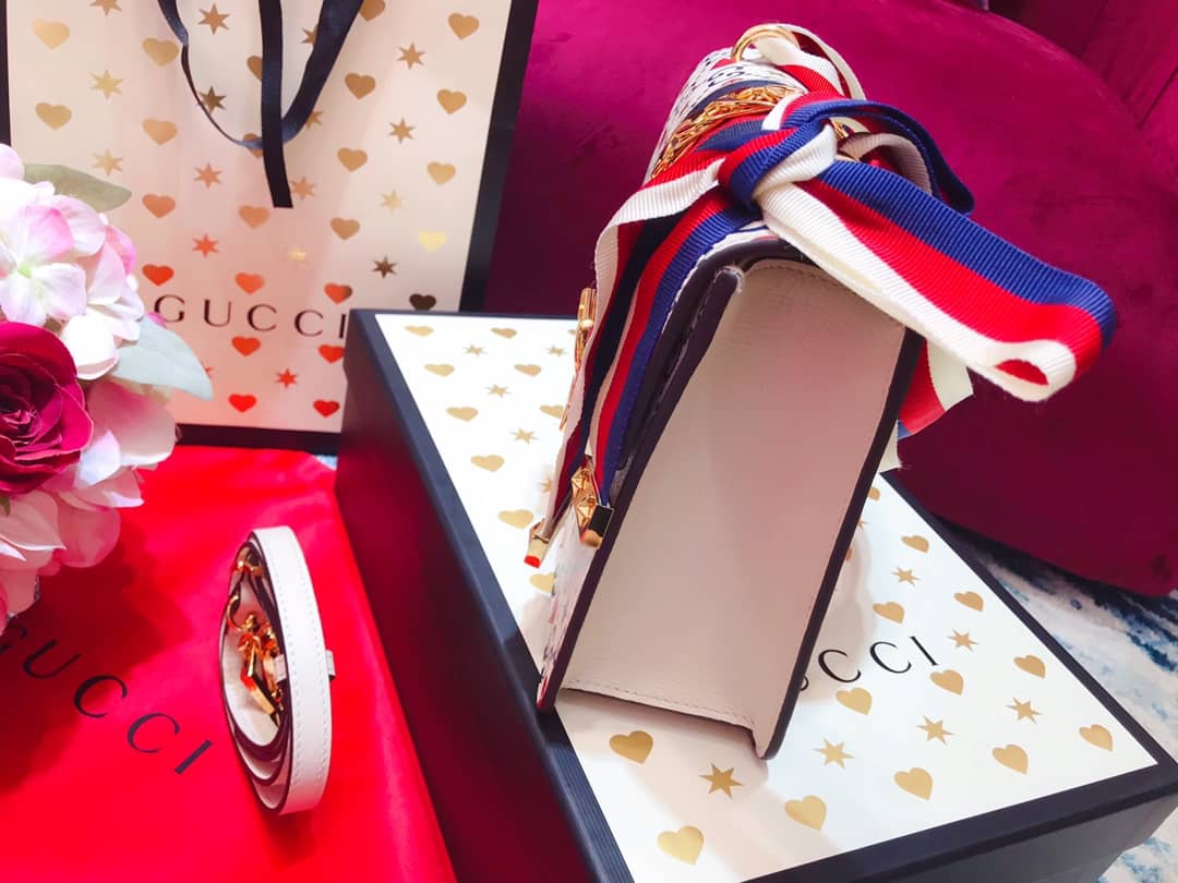 Gucci Sylvie Small Leather Shoulder Bag Replica White Blue 421882