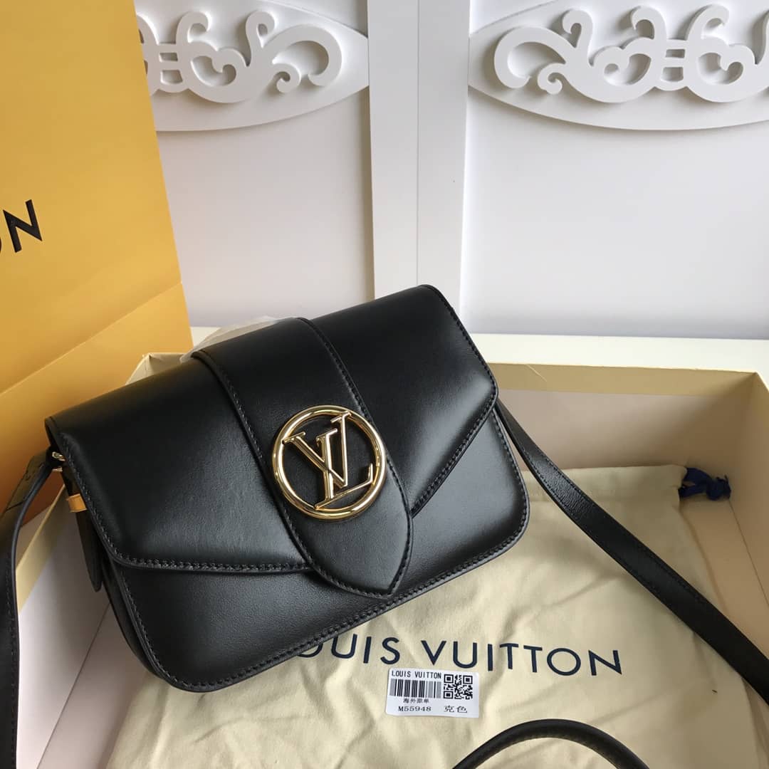 Louis Vuitton Pont9 Neuf Leather Replica Shoulder Bag Black M55948