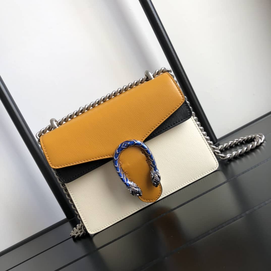 Gucci Dionysus Dupe GG Supreme Dionysus 2way Mini Chain Shoulder Bag Replica White Yellow 421970