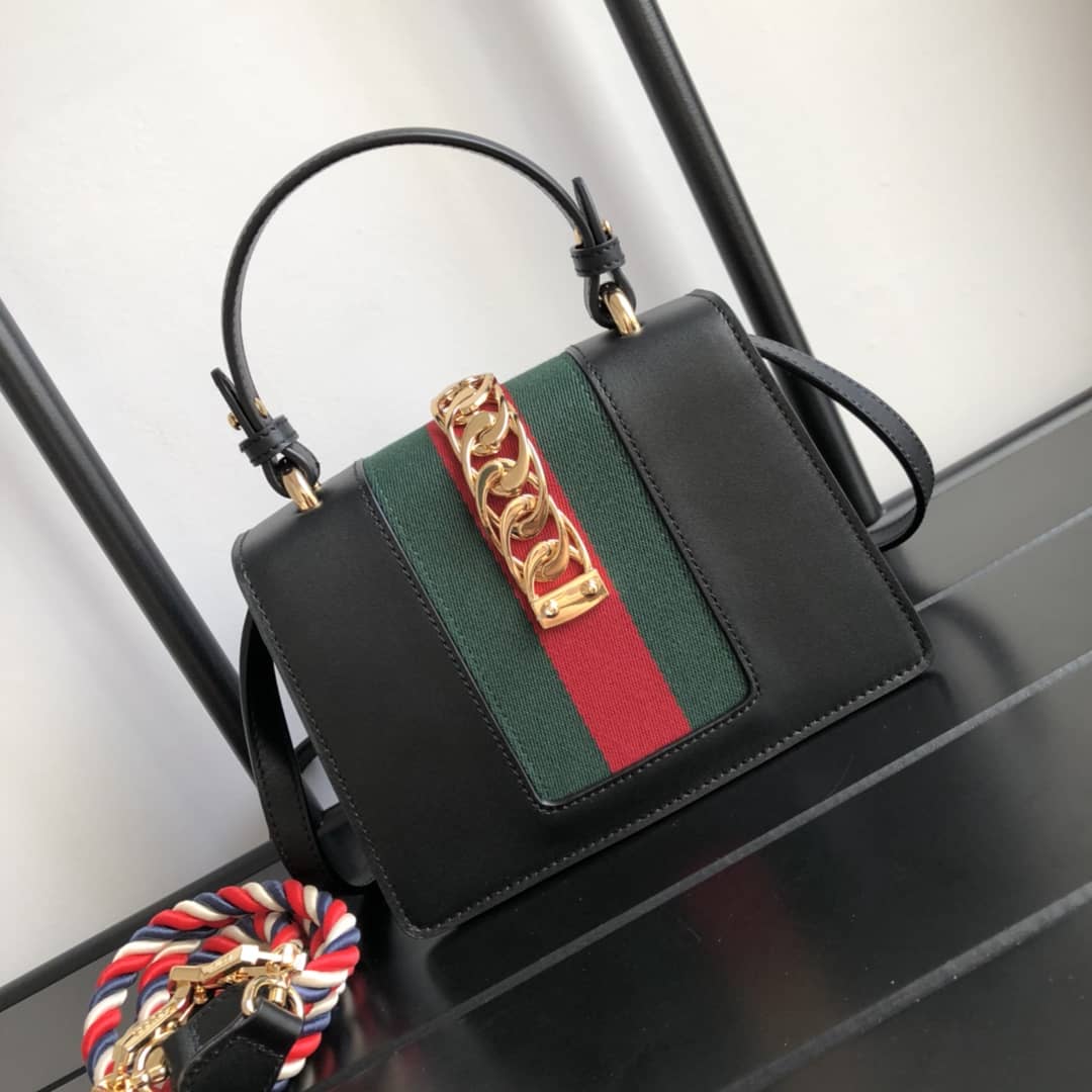 Gucci Sylvie Leather Mini Shoulder Bag Replica White Black 470270