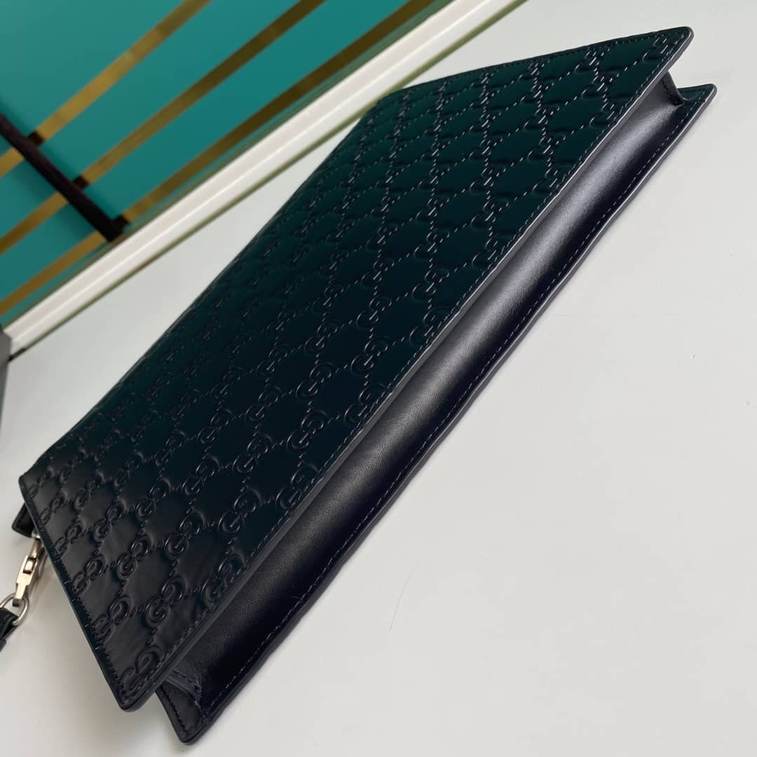 Gucci Embossed Logo Calf Leather Black Pouch 547074