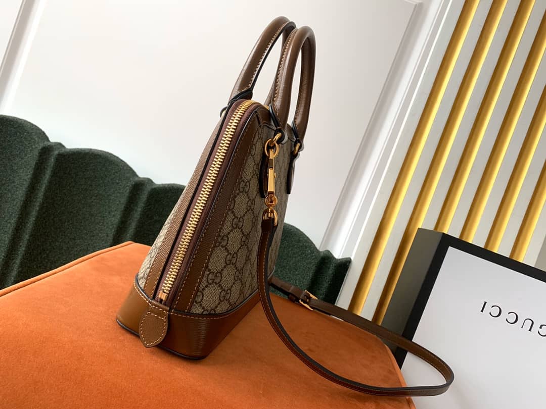 Gucci Horsebit Bag Dupe 1955 Small GG Supreme Grainy Leather Handle Bag Replica 621220(ColaReps)