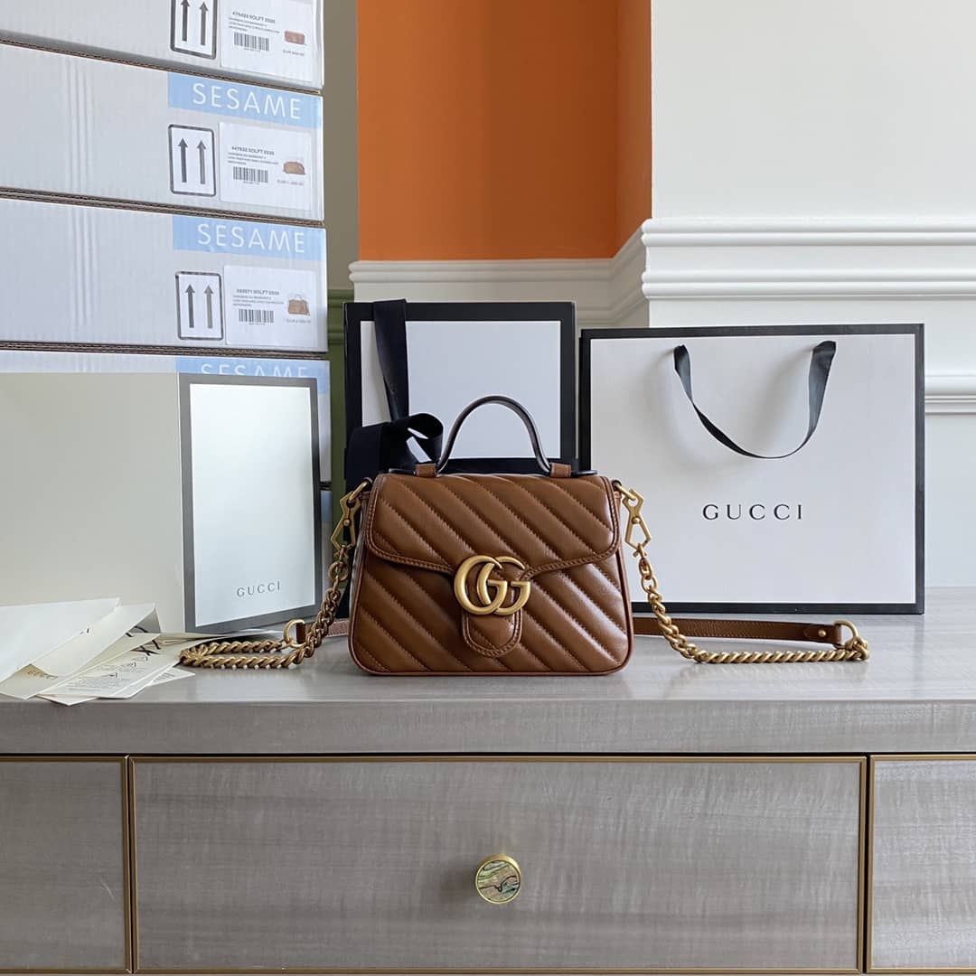 Gucci GG Marmont Mini Top Handle Bag Replica Brown 583571