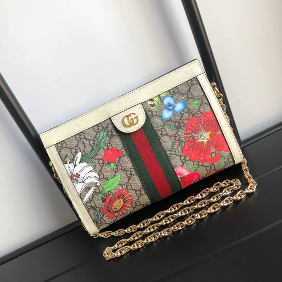 Gucci Ophidia Flora GG Small Supreme Canvas Shoulder Bag Replica White 503877
