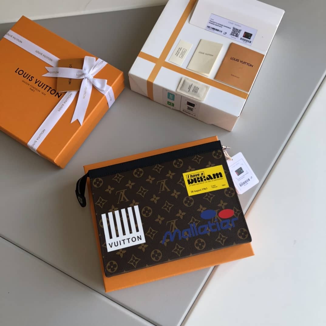 Louis Vuitton Monogram Eclipse Canvas Replica Pochette Voyage MM Brown M61692