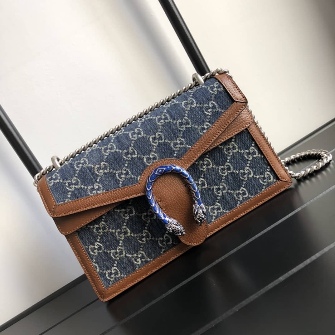 Gucci Dionysus Dupe GG Supreme Dionysus Chain Shoulder Bag Replica Blue 400249