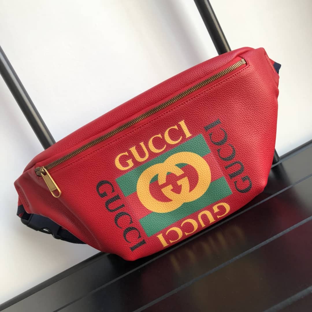 Gucci Print Leather Belt Waist Bum Bag Replica Red 493869