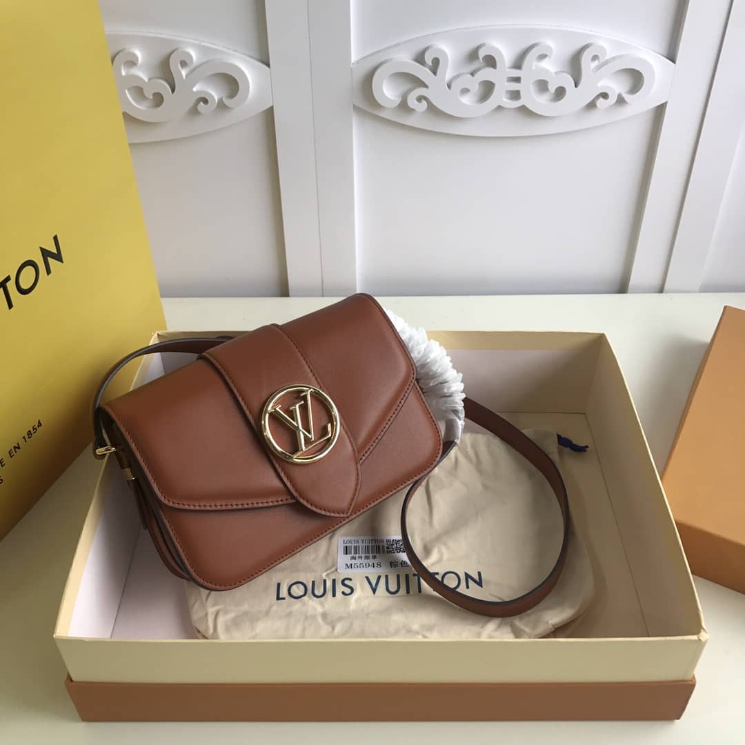 Louis Vuitton Pont9 Neuf Leather Replica Shoulder Bag Brown M55948