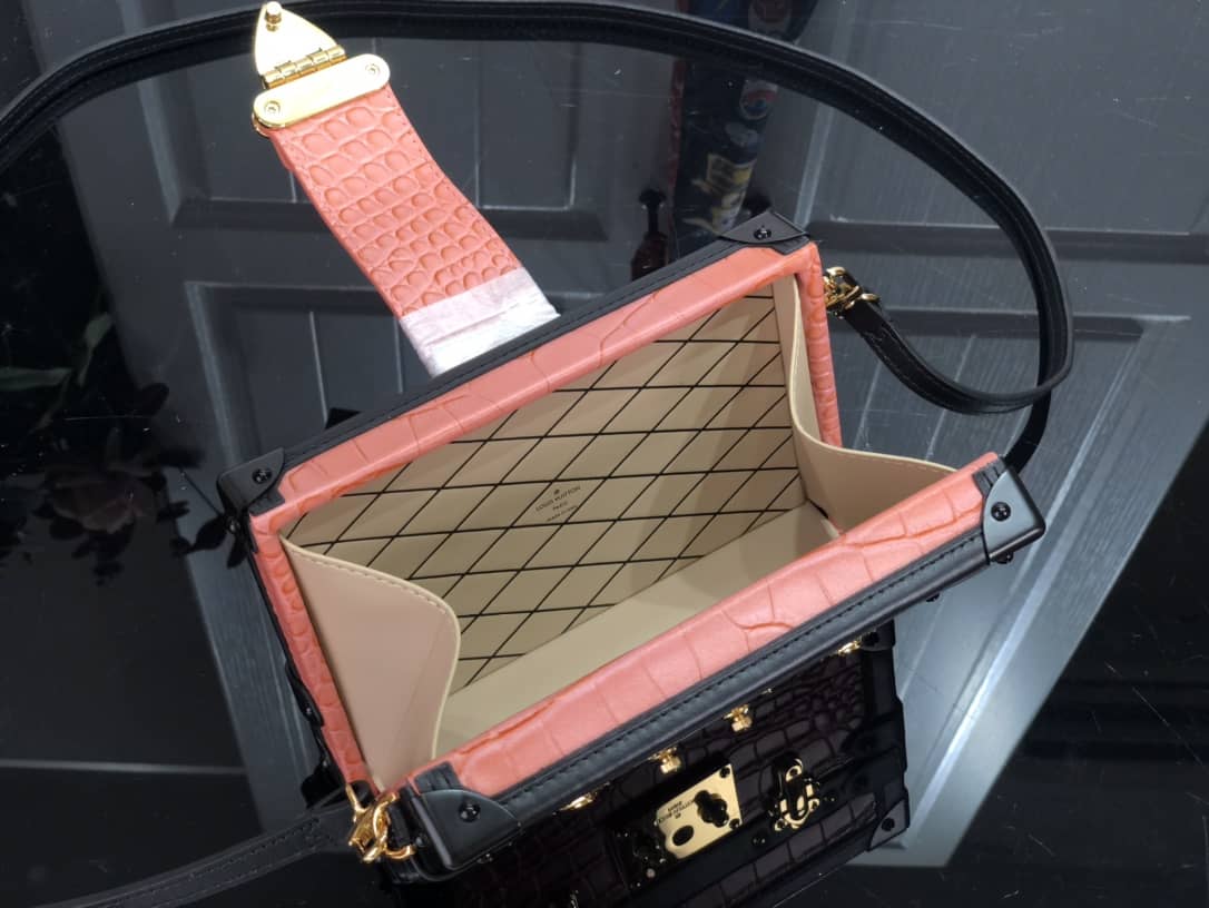 Louis Vuitton Petite Malle Brilliant Alligator Leather Replica Handbag Orange N93817