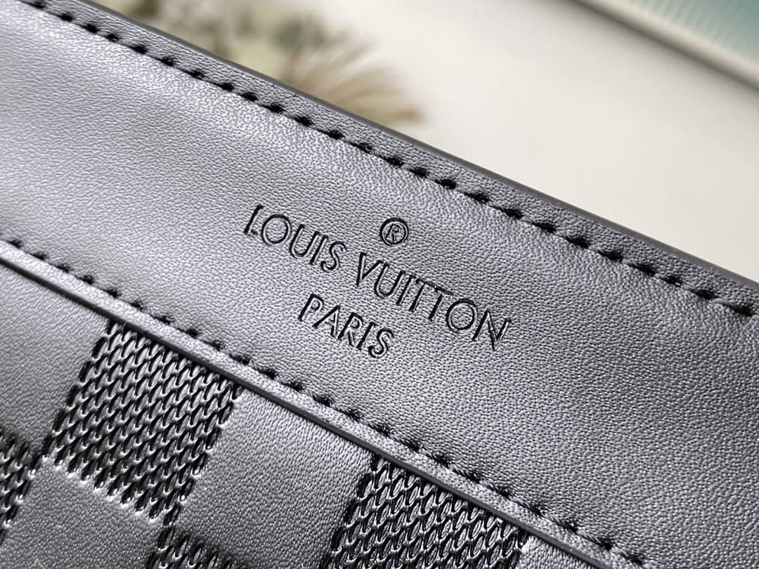Louis Vuitton Leather Standing Damier Infini 3D Cowhide Pouch Replica Black N60450