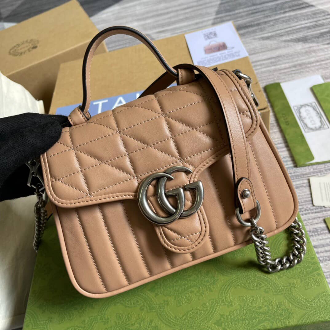 Gucci GG Marmont Mini Top Handle Bag Replica Apricot 583571