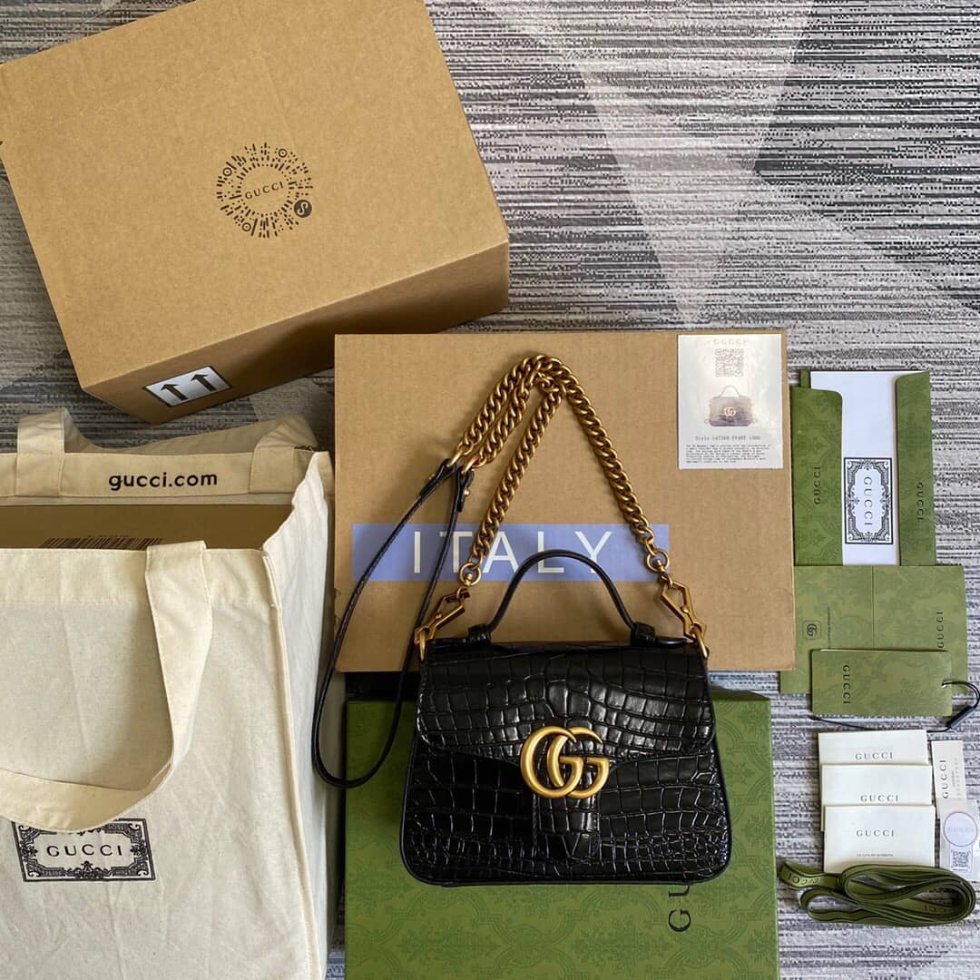 Gucci GG Marmont Mini Leather Top Handle Bag Replica Black 547260