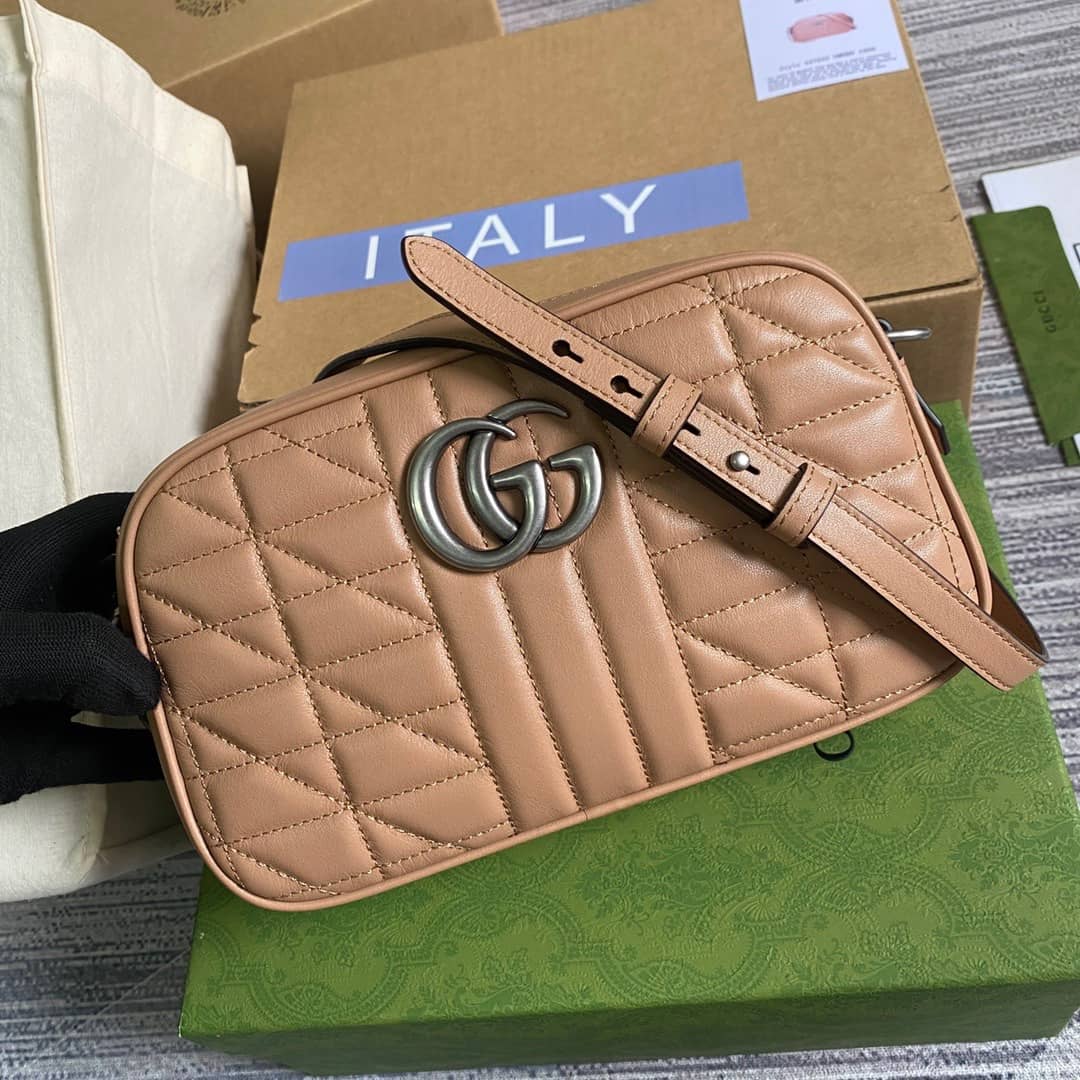 Gucci Handbag Dupes GG Marmont Small Shoulder Handbag Camera Bag Replica Brown 447632