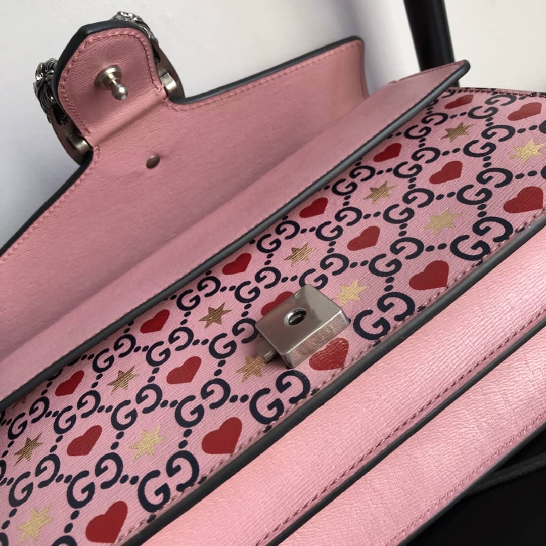 Gucci Dionysus Dupe GG Supreme Dionysus Chain Shoulder Bag Replica Pink 400249