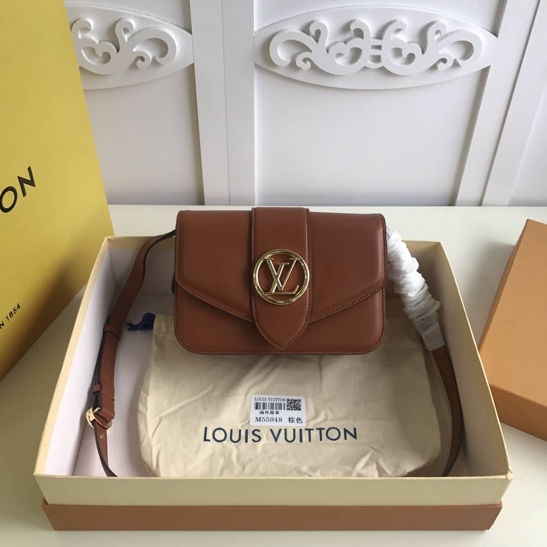 Louis Vuitton Pont9 Neuf Leather Replica Shoulder Bag Brown M55948