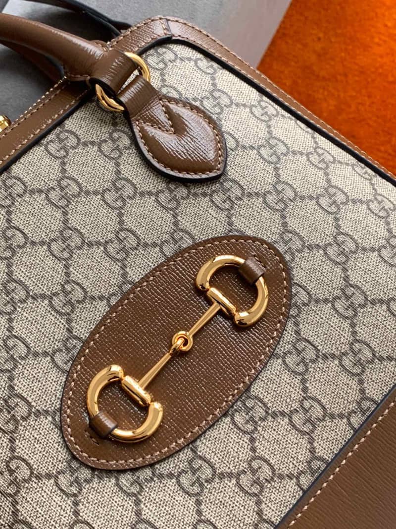 Gucci Horsebit Bag Dupe 1955 Small GG Supreme Grainy Leather Handle Bag Replica 621220(ColaReps)