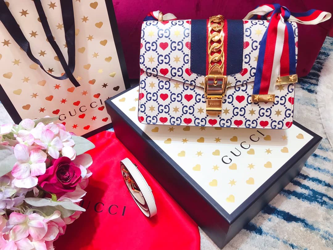 Gucci Sylvie Small Leather Shoulder Bag Replica White Blue 421882