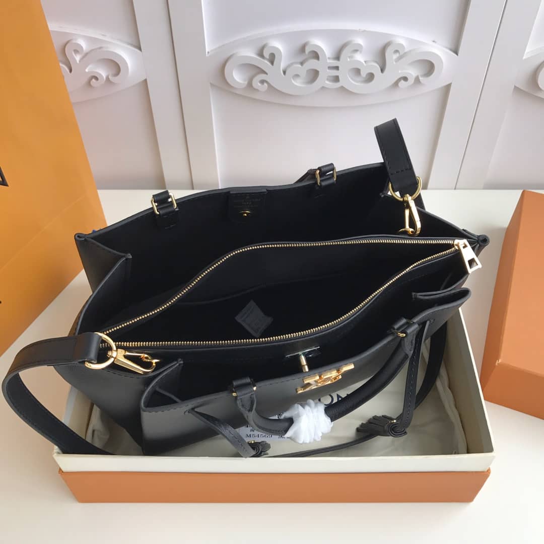 Louis Vuitton Lockmeto Leather Tote Replica Black M54569