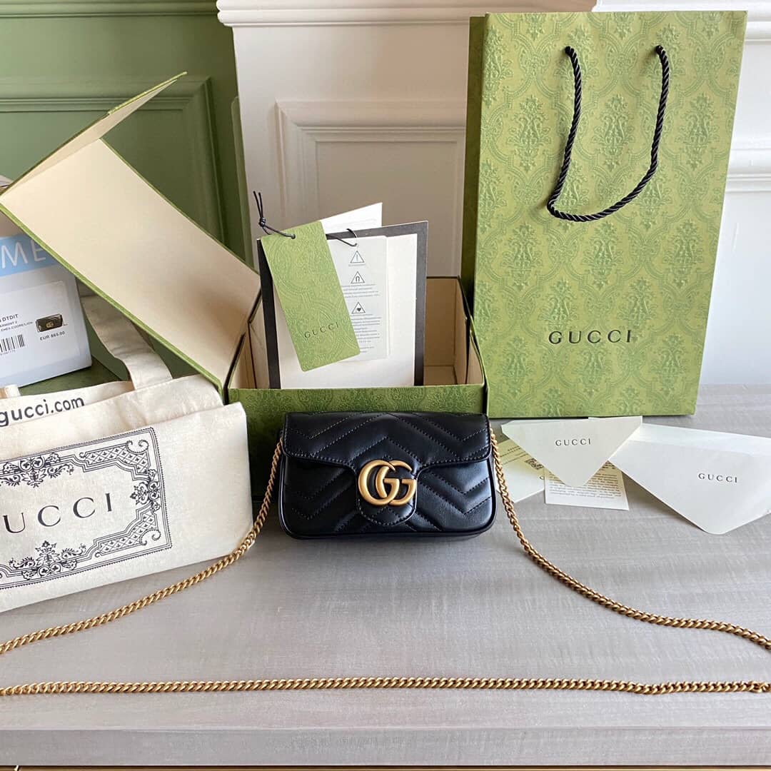 Gucci GG Marmont Matelasse Leather Mini Shoulder Bag Replica Black 476433