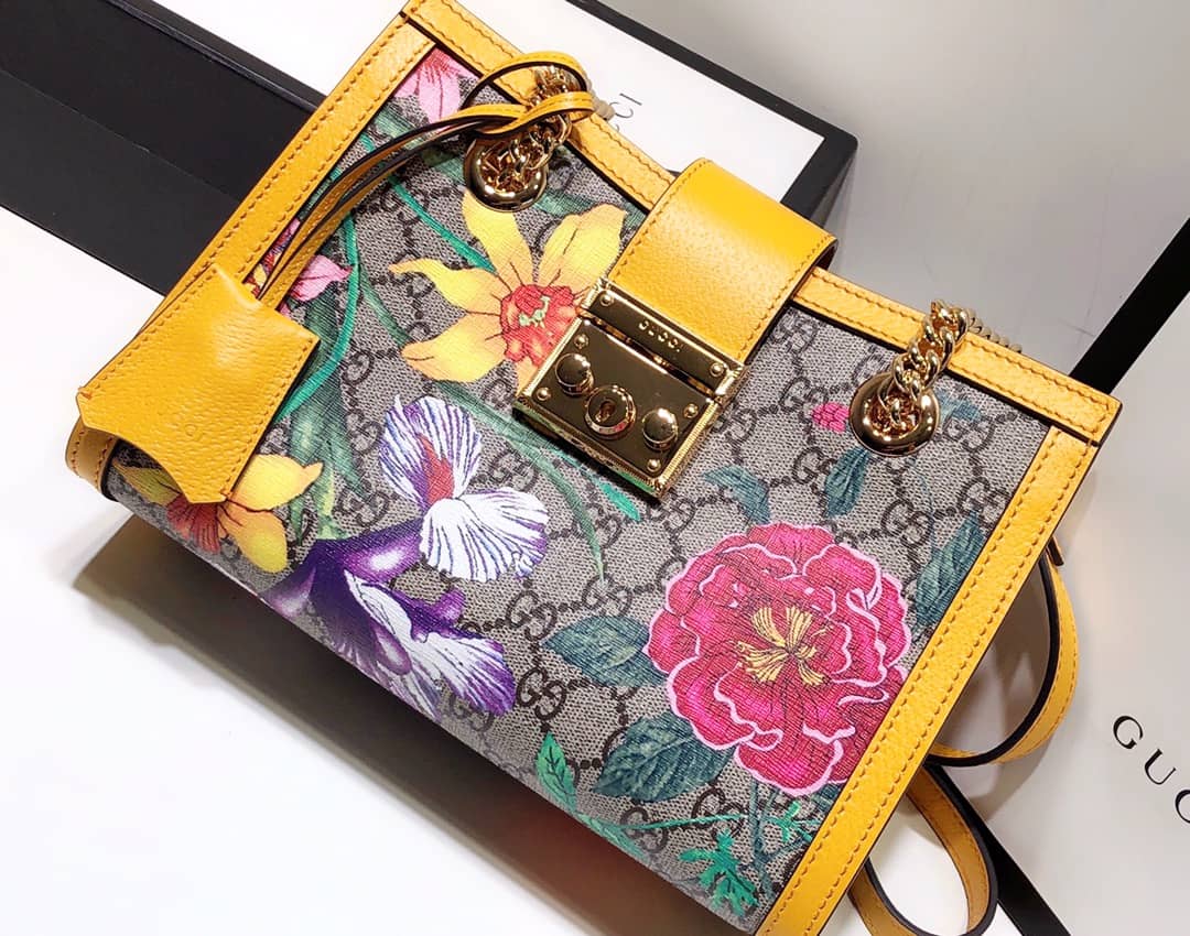 Gucci Padlock Small GG Supreme Canvas Shoulder Bag Replica Yellow 498156