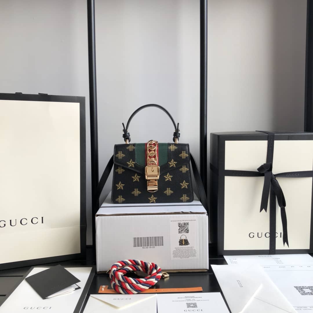Gucci GG Sylvie Mini Shoulder Bag Replica Black 470270