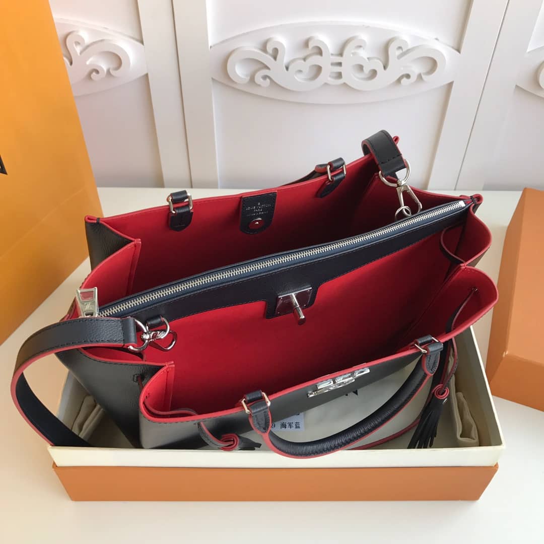 Louis Vuitton Lockmeto Leather Tote Replica Black M54569