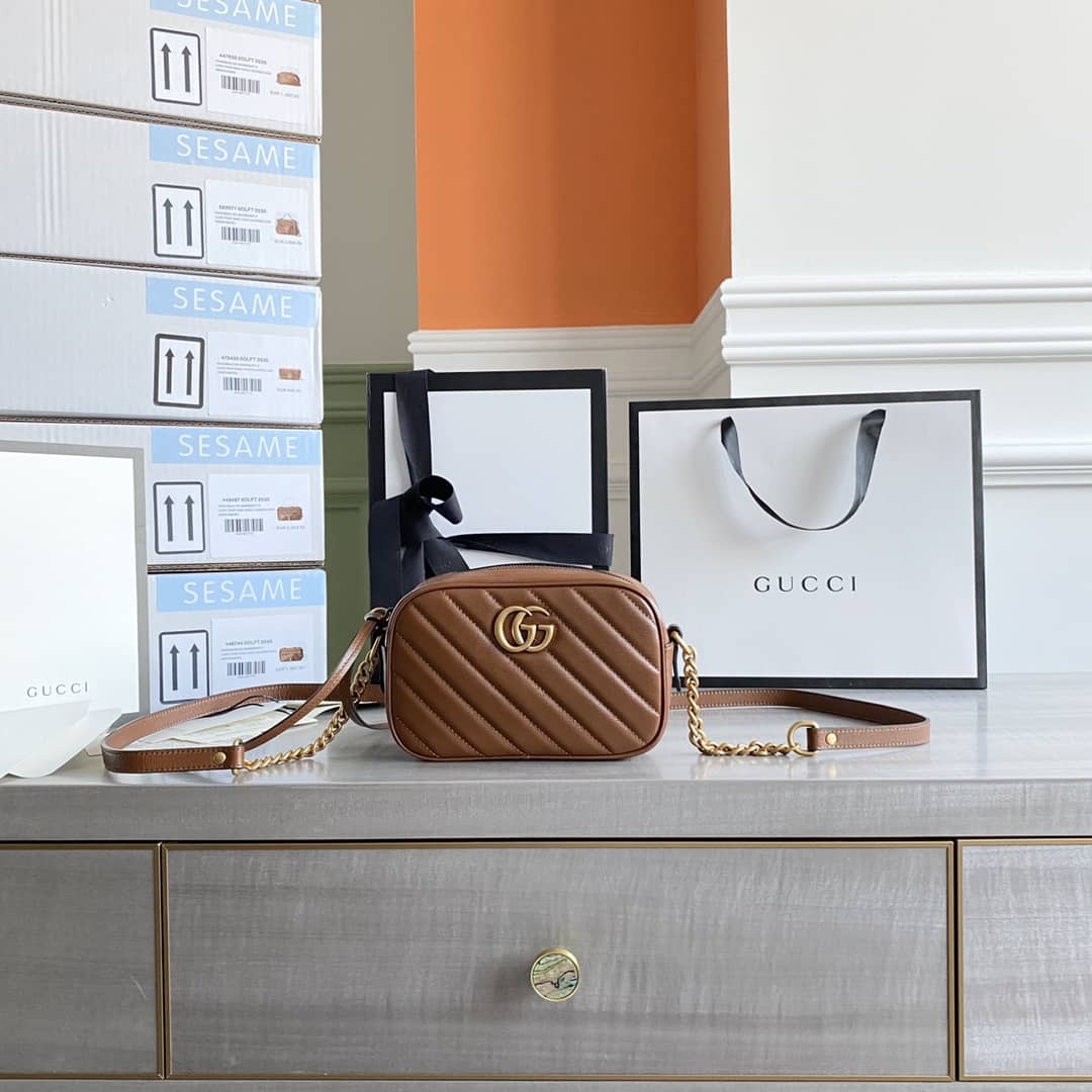 Gucci GG Marmont Matelassé Mini Bag Replica Brown 448065