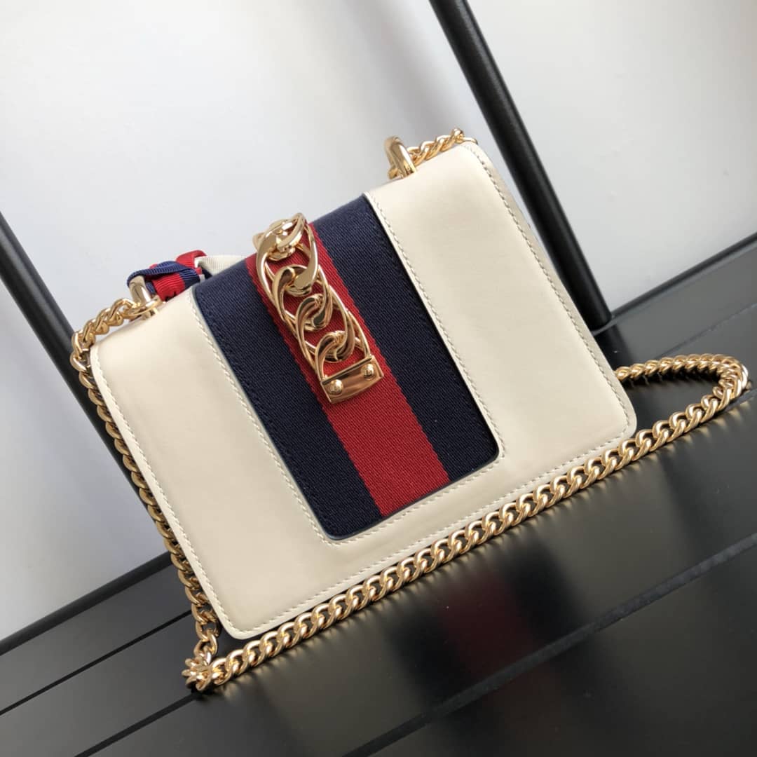 Gucci Sylvie Leather Mini Chain Shoulder Bag Replica White 431666