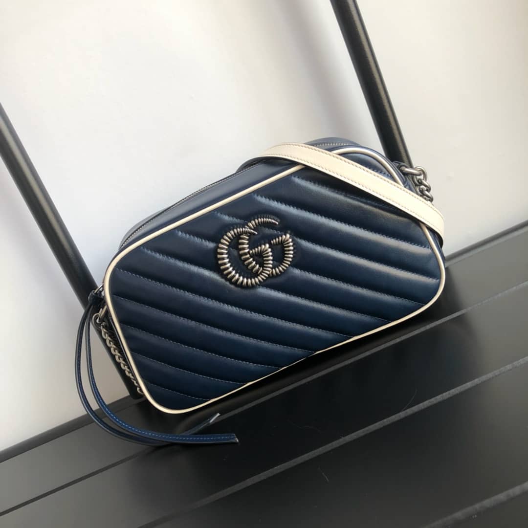 Gucci GG Marmont Small Shoulder Handbag Camera Bag Replica Blue 447632