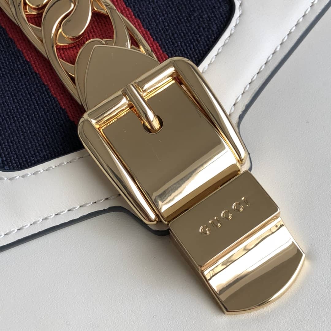 Gucci Sylvie Small Leather Shoulder Bag Replica White 421882