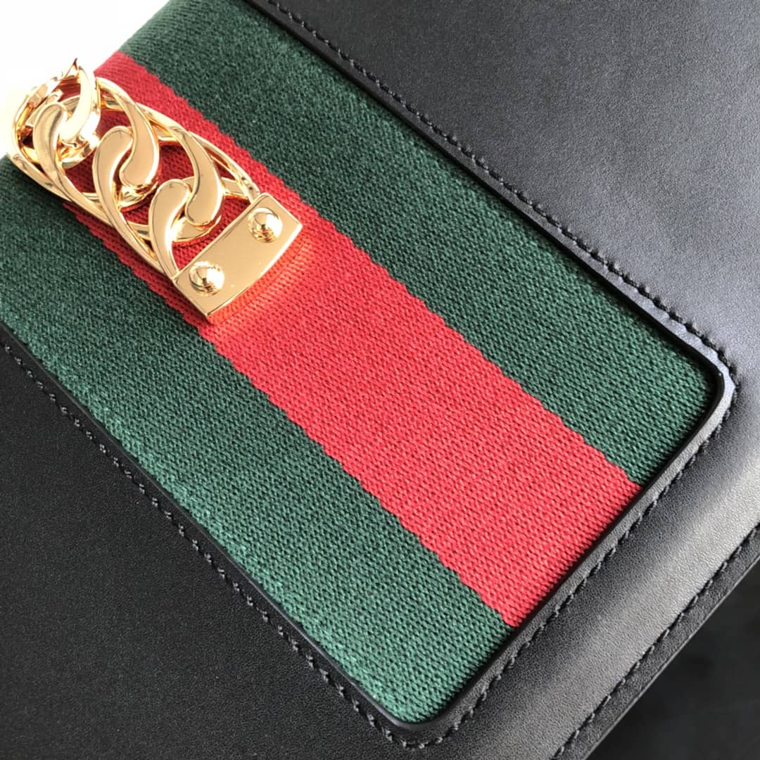 Gucci Sylvie Small Leather Shoulder Bag Replica Black 421882