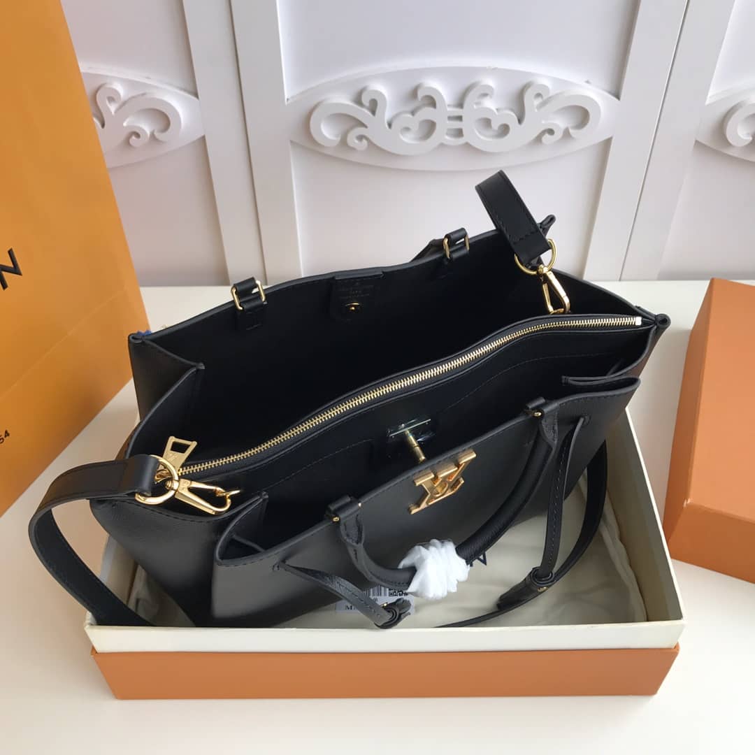 Louis Vuitton Lockmeto Leather Tote Replica Black M54569