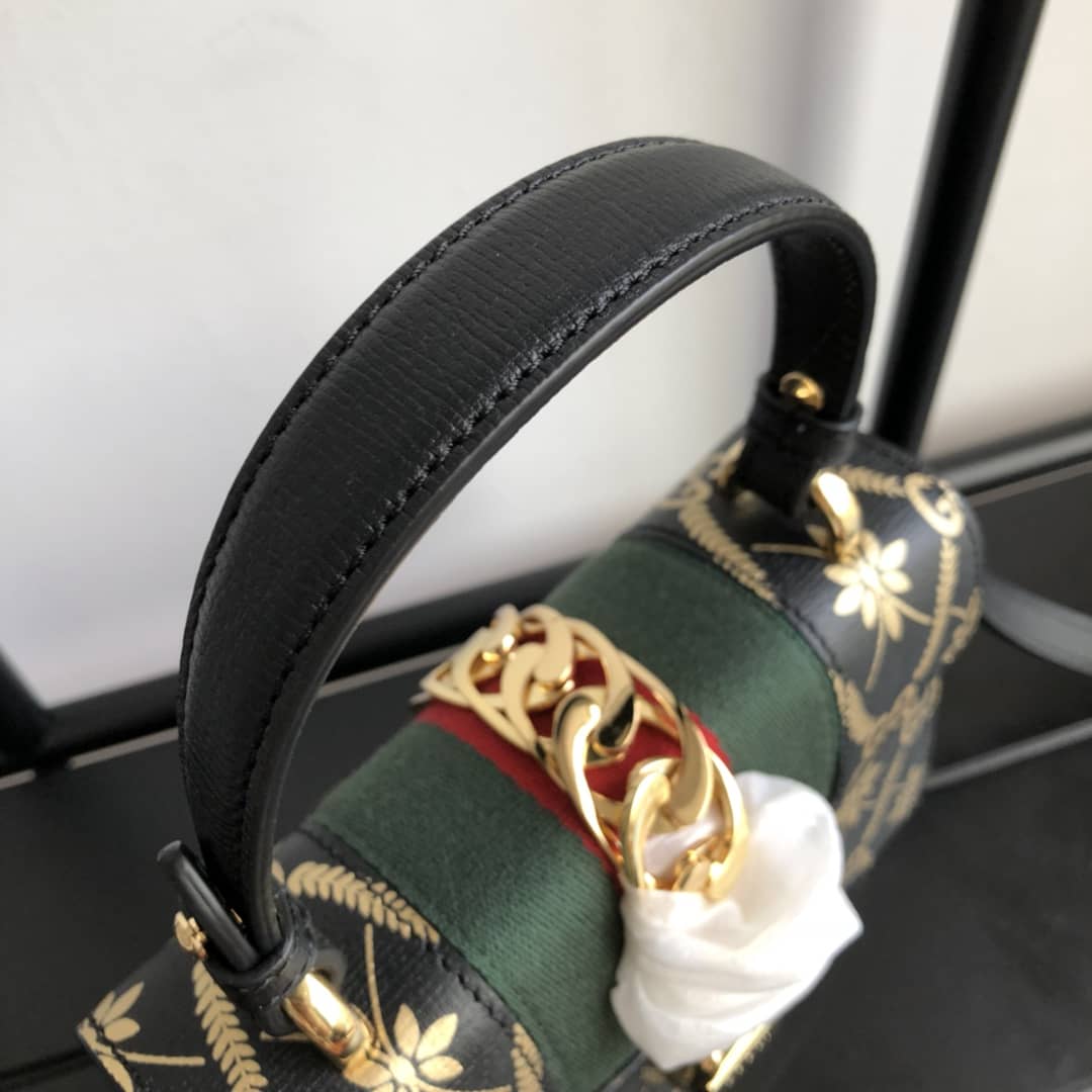 Gucci Sylvie Leather Mini Shoulder Bag Replica White Black 470270