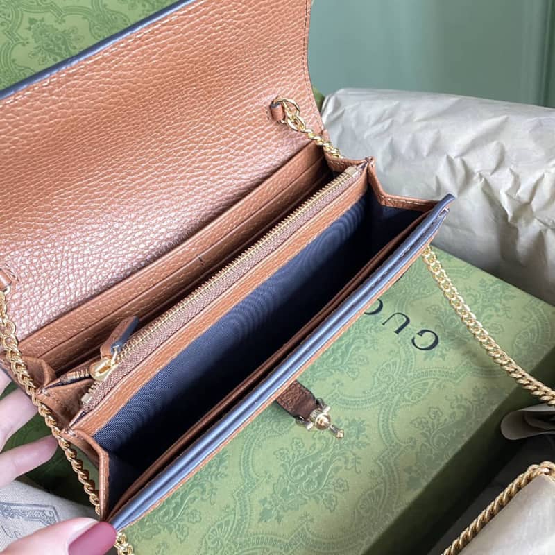 Gucci Jackie 1961 Chain Wallet Organic GG Denim Raplica 652681
