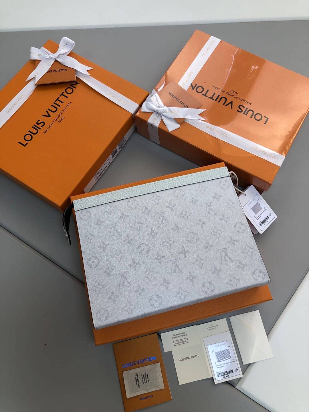 Louis Vuitton Monogram Eclipse Canvas Replica Pochette Voyage MM White M61692